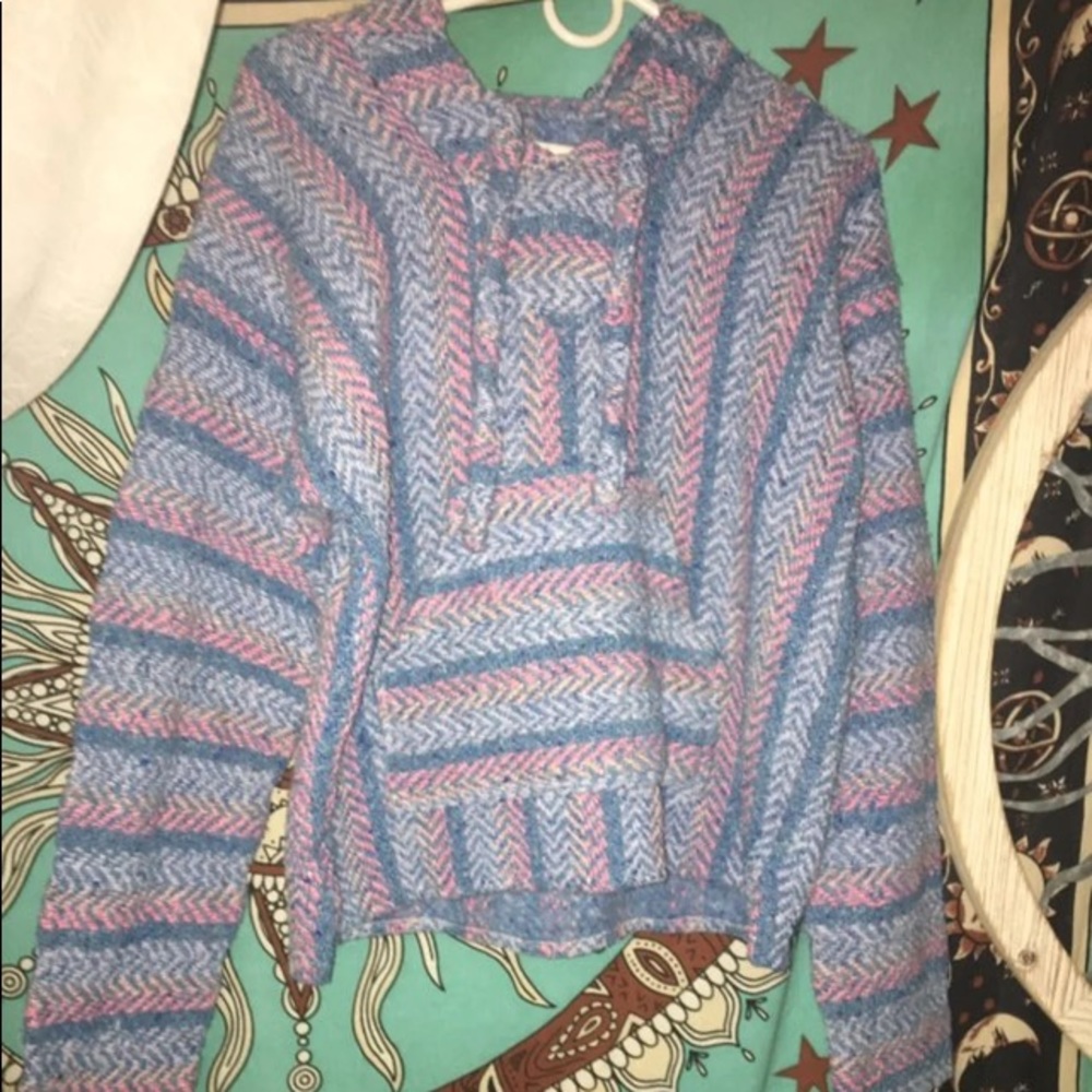 Blue and pink poncho